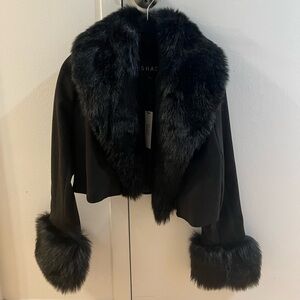 Shaci faux fur trim collar and sleeve crop coat